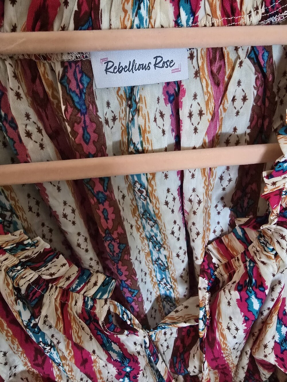 Rebellious Rose Multi-Color Printed Ruffle Blouse - Picture 8 of 8